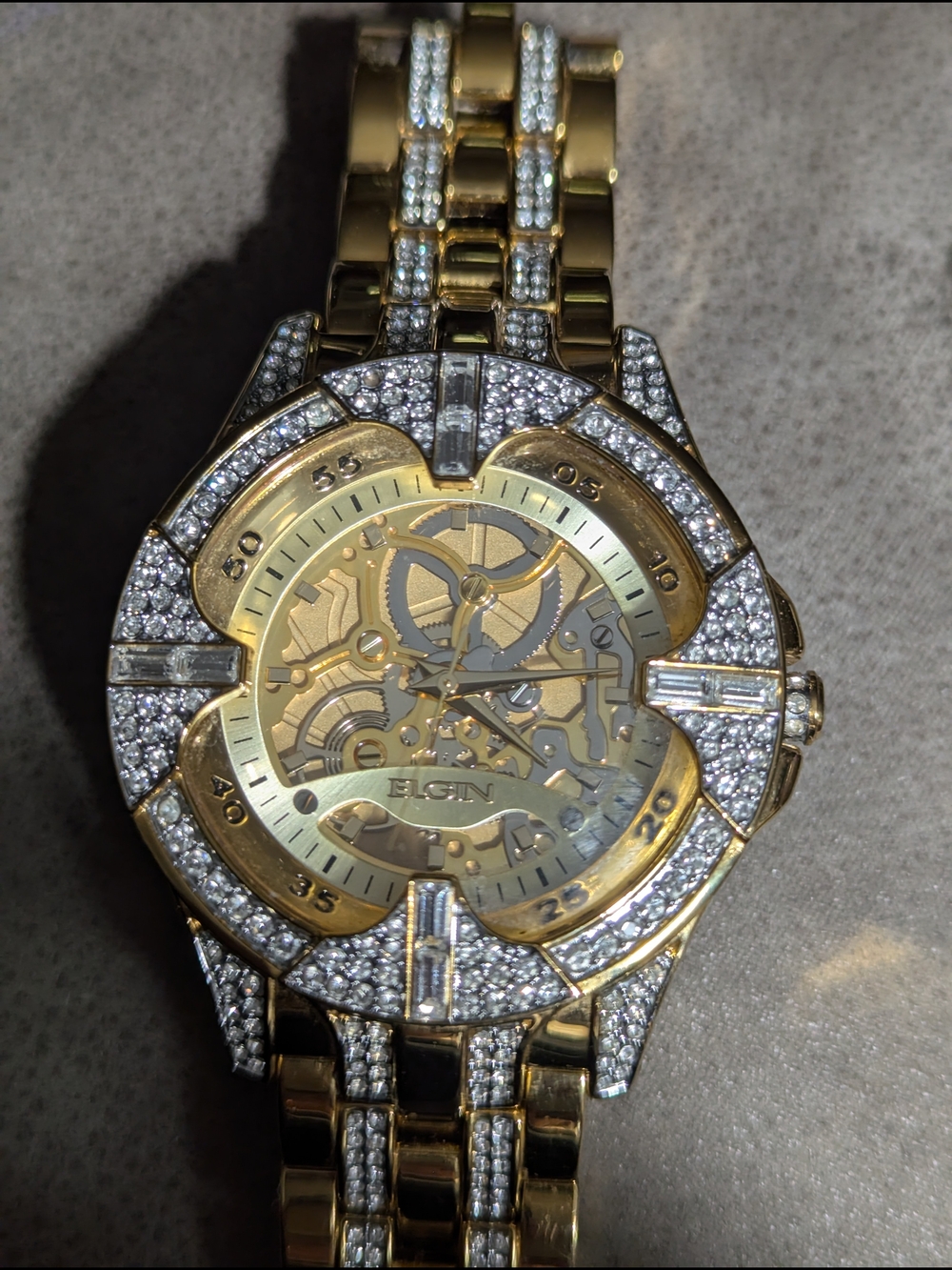 Gent's Gold & Crystal Skeleton Dial Watch by Elgin - Picture 3 of 13